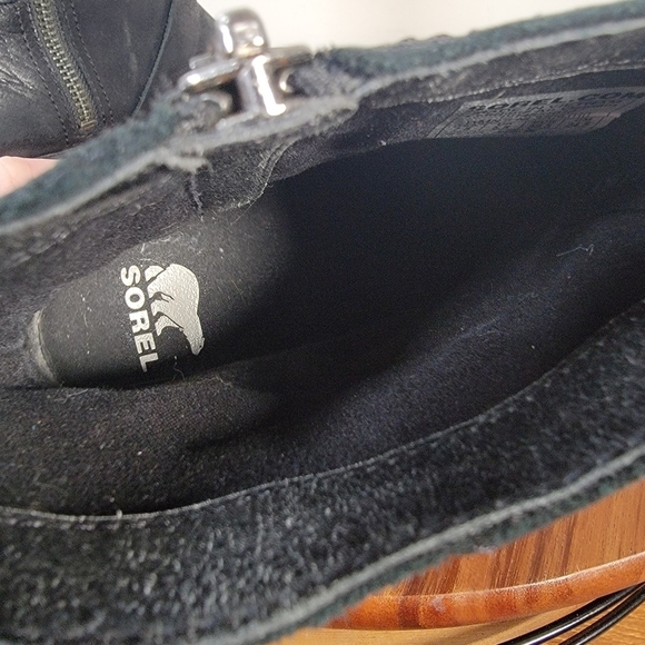 Sorel Cate Black Leather Waterproof Moto Boots Size 7.5 - Picture 15 of 17